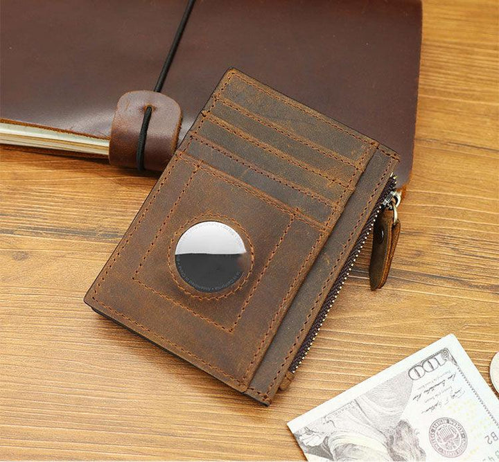 Leather Zipper Tracker Case Card Holder - Trendha