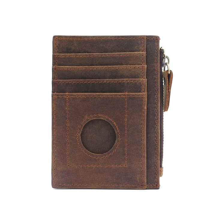 Leather Zipper Tracker Case Card Holder - Trendha