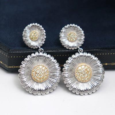 Long Small Daisy Stud Earrings Women's Two-color Earrings - Trendha