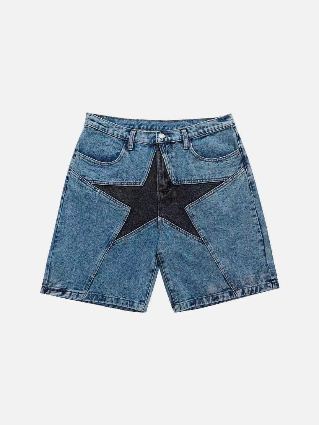 Loose Contrast Color Five-pointed Star Patch Denim Shorts - Trendha