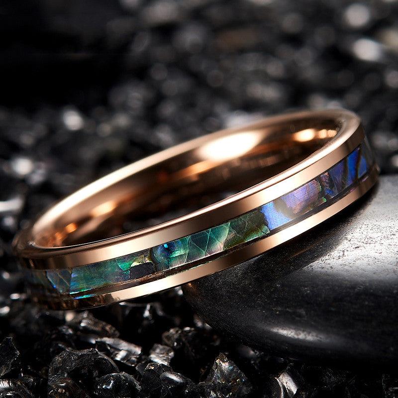 Men's And Women's Fashion Rose Gold Plated Inlaid Abalone Shell Ring - Trendha