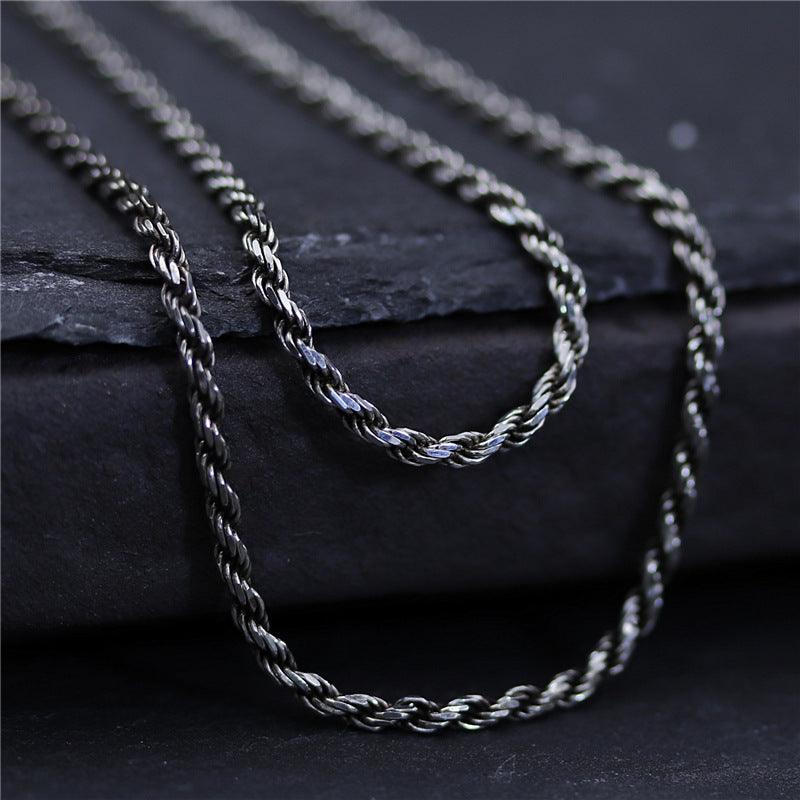 Men's And Women's Versatile Long S925 Sterling Silver Fried Dough Twist Necklace - Trendha