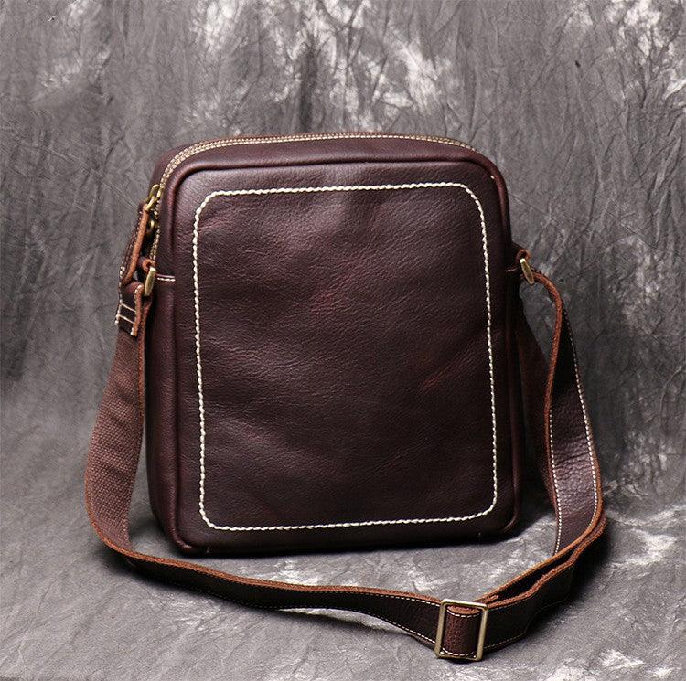 Men's Leather Handmade Single Shoulder Layer Cowhide Carrying Satchel Bag - Trendha