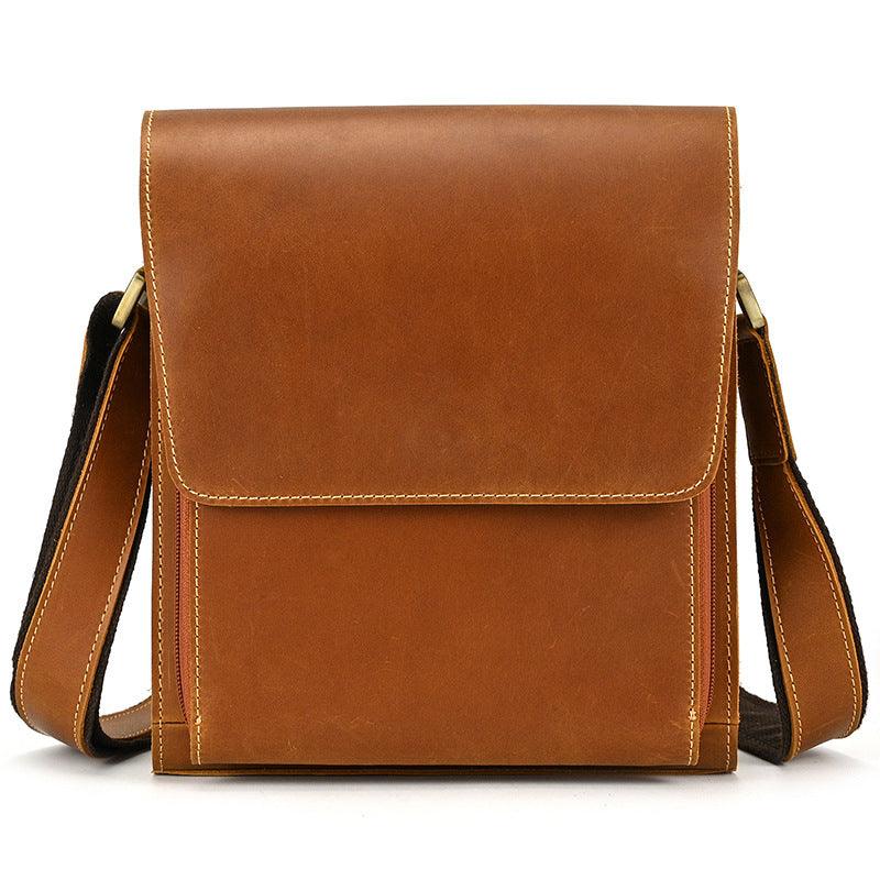 Men's Leather Top Layer Cowhide Flap Shoulder Bag - Trendha