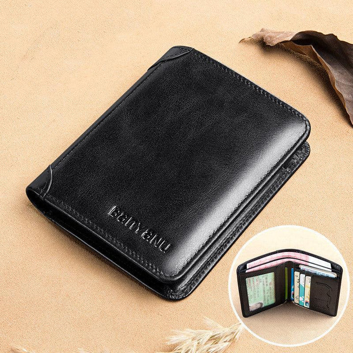 Men's Short Matte Leather Tri-fold Vertical Wallet - Trendha