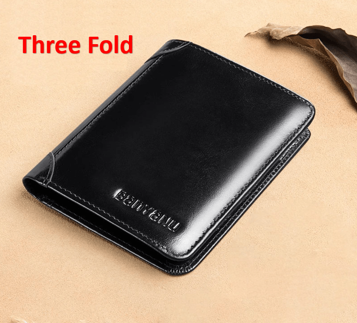 Men's Short Matte Leather Tri-fold Vertical Wallet - Trendha