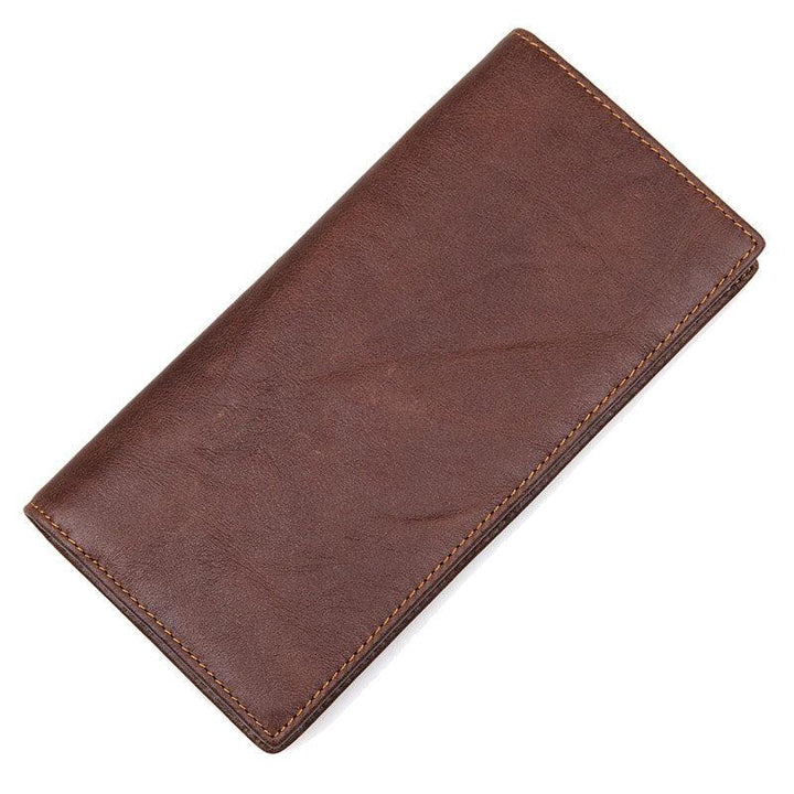 Men's Vintage Crazy Horse Leather Long Vertical Wallet - Trendha