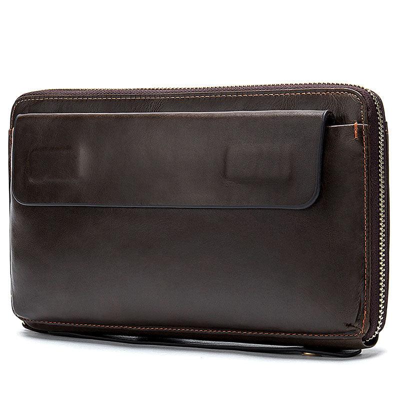 Men's Wallet Leather Long Zipper Clutch Leather Multi-Card Position Youth Trendy Wallet - Trendha