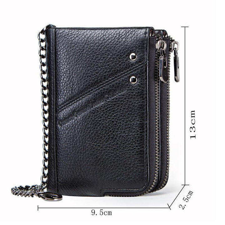 Multifunctional Double Zipper Top Layer Cowhide Coin Purse Men's Bag - Trendha