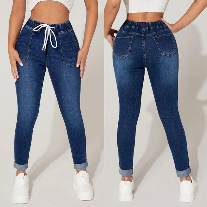 New Drawstring Elastic Waist High Skinny Jeans - Trendha