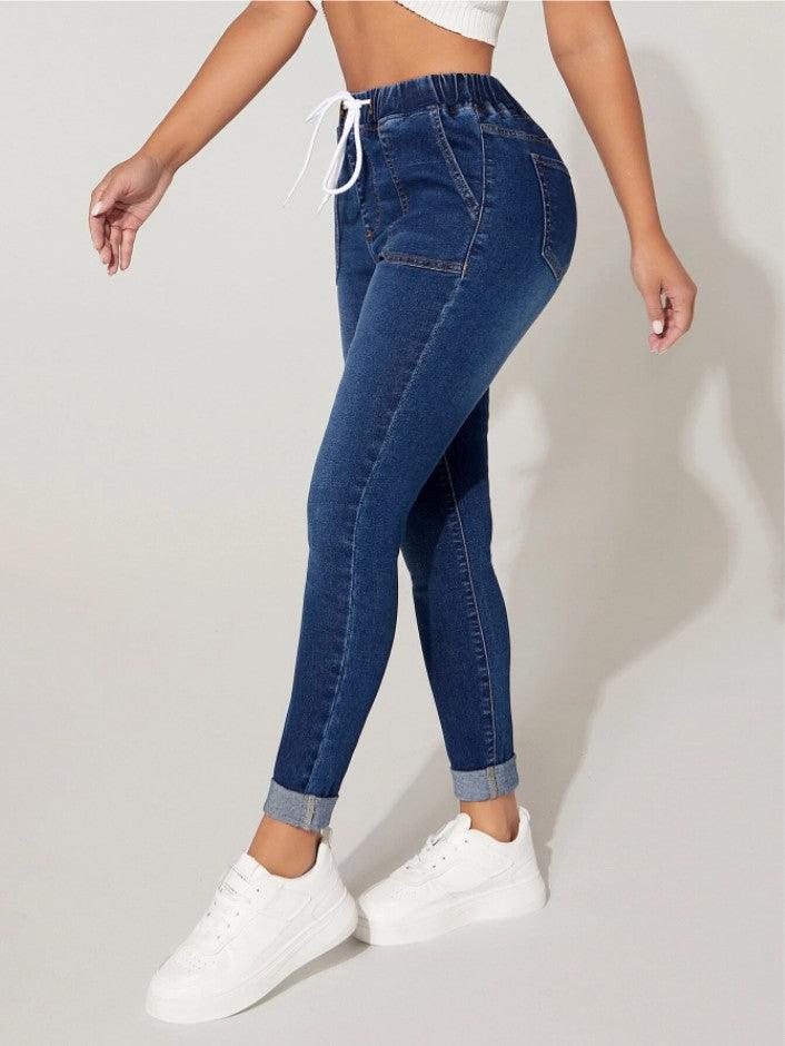 New Drawstring Elastic Waist High Skinny Jeans - Trendha