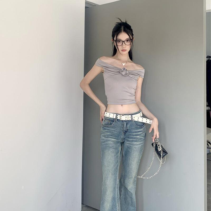 Off-neck Flower Slim-fit Slimming Hot Girl Vest Top - Trendha