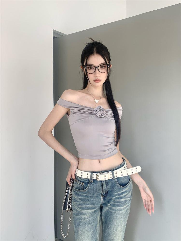 Off-neck Flower Slim-fit Slimming Hot Girl Vest Top - Trendha