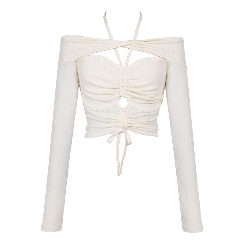 Off Shoulder Drawstring Waist Cut Out Long Sleeves - Trendha