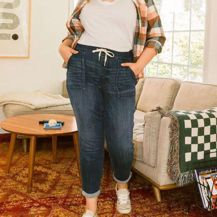 Oversized Straight Trousers Women's Drawstring Jeans Fashion Pants - Trendha