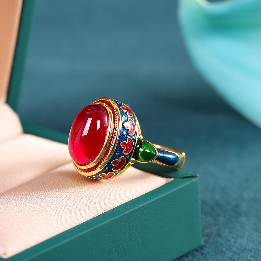 Red Corundum Ladies Ring S925 Silver Ornaments Live Hand Ornaments - Trendha