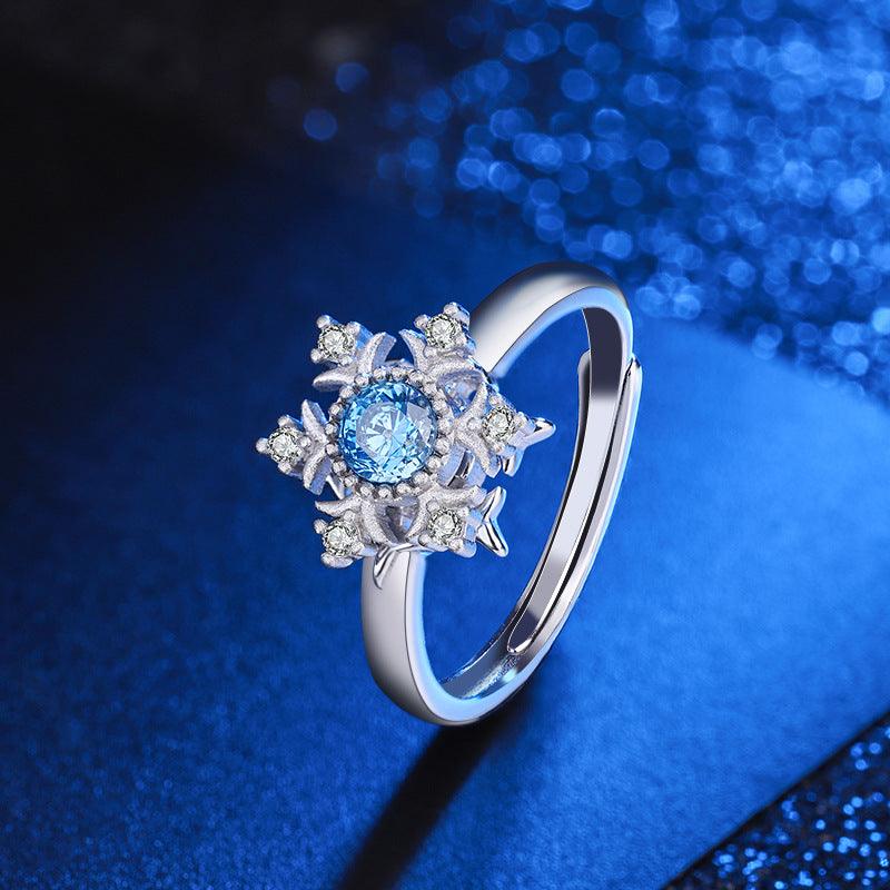 Retro Diamonds Snowflake S925 Sterling Silver Ring Sapphire - Trendha