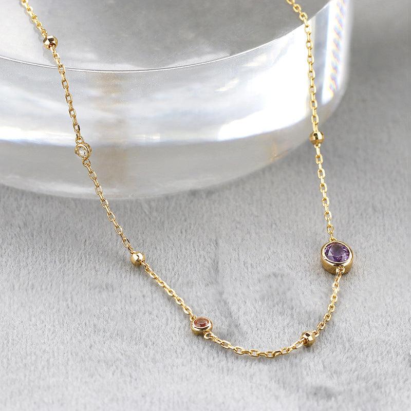 S925 Silver Amethyst Powder Tourmaline Necklace Simple Style - Trendha