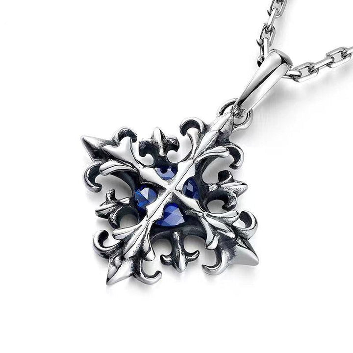 S925 Silver Cross Flower Pendant Necklace Men - Trendha