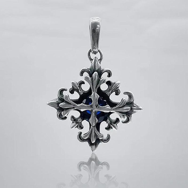 S925 Silver Cross Flower Pendant Necklace Men - Trendha