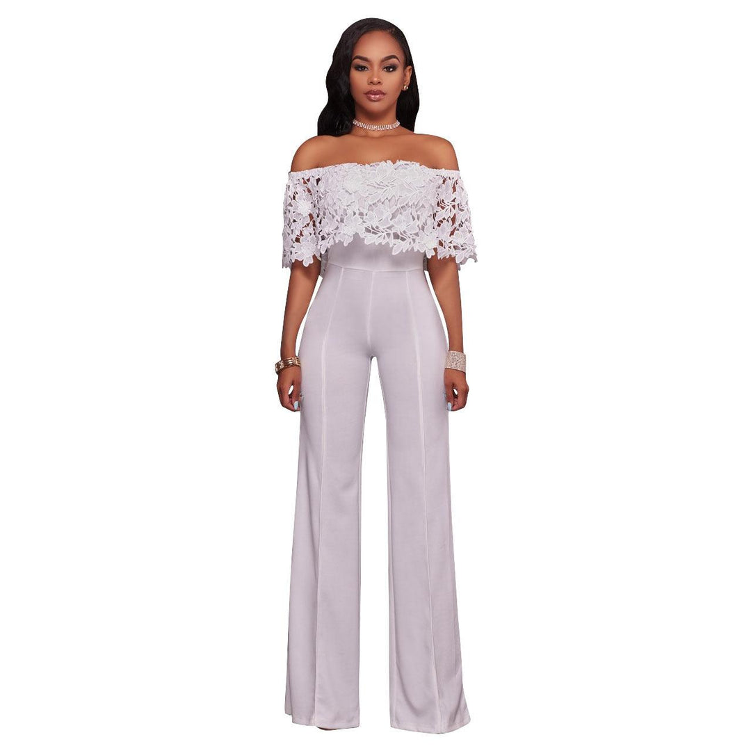 Sexy Tight One-neck Water-soluble Embroidered Jumpsuit - Trendha