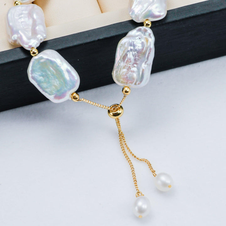 Shaped Baroque Freshwater Pearl 14-15mm Square Bead Bracelet - Trendha