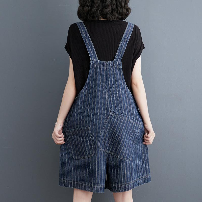 Summer New Large Vertical Stripe Denim Strap Shorts For Women - Trendha