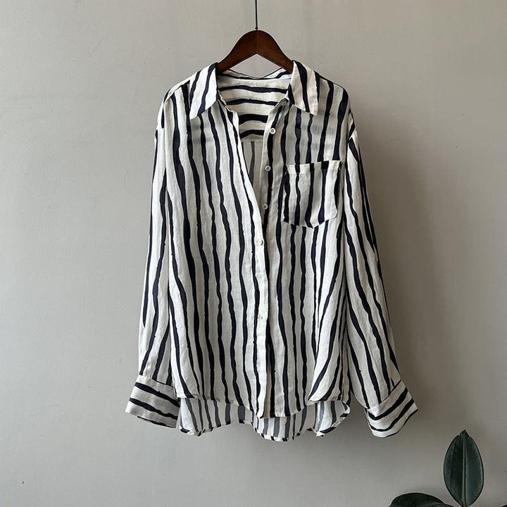 Vertical Striped Long-sleeved Shirt Lightweight Sun Protection Top - Trendha
