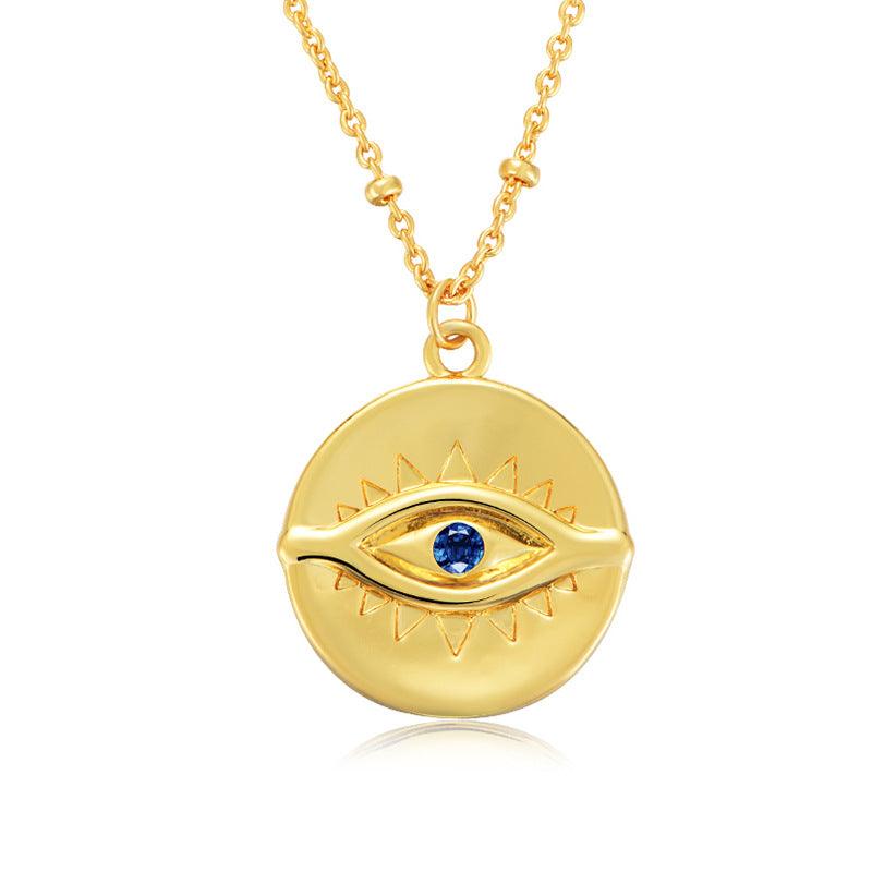 Vintage Gilded Devil's Eye Round Coin Necklace - Trendha