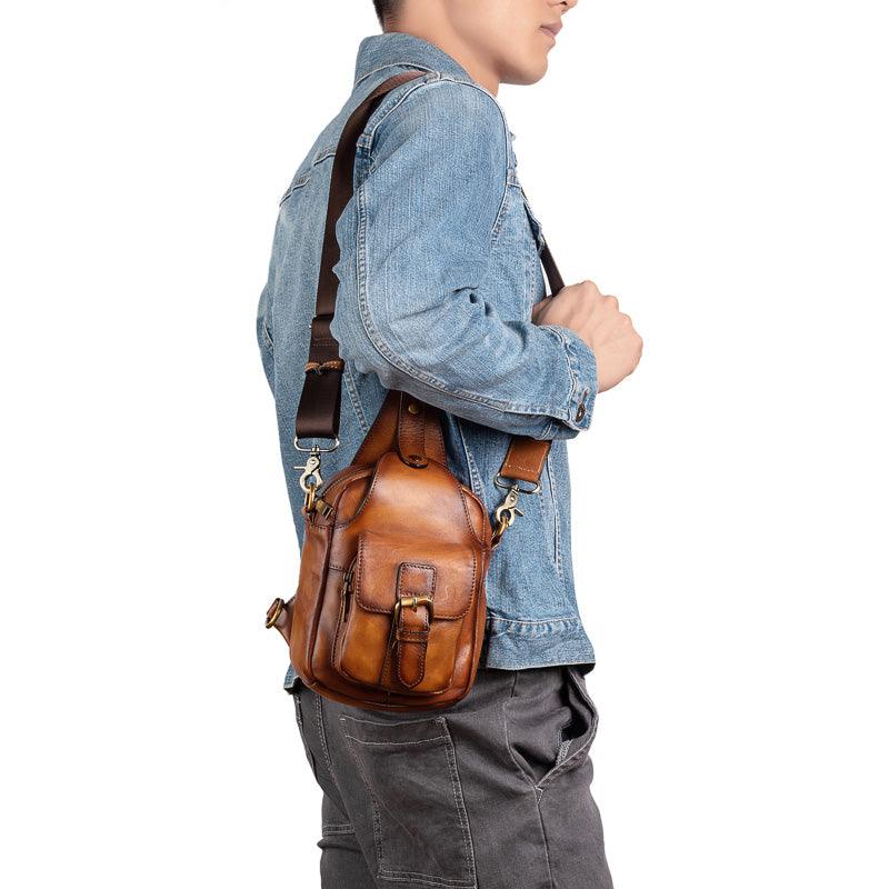 Vintage Leather Men's Chest Bag Messenger - Trendha