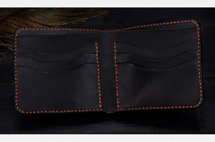 Vintage Pure Handmade Leather Lucky Carp Short Wallet - Trendha