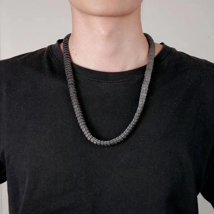 Vintage Stainless Steel Black Snake Necklace - Trendha