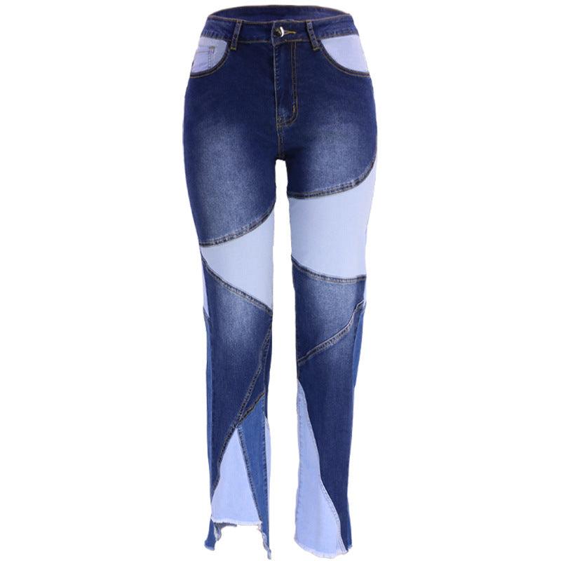 Washed Stitching Women's Denim Trousers Street Fashion Trends Jeans - Trendha