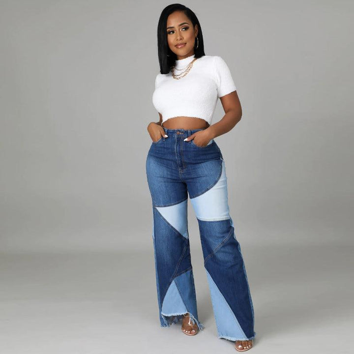 Washed Stitching Women's Denim Trousers Street Fashion Trends Jeans - Trendha