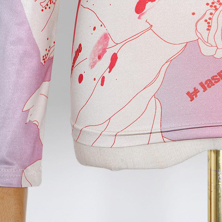 Women's Fashionable Vintage Printed Turtleneck Long Sleeve Slim Bottoming Shirt - Trendha