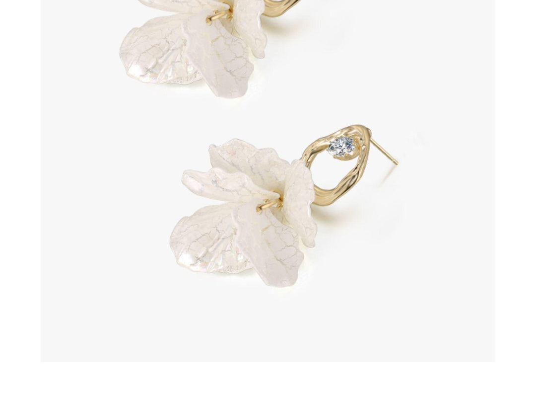 Women's Foreign Style White Petal Earrings Suitable For Silver Pins - Trendha