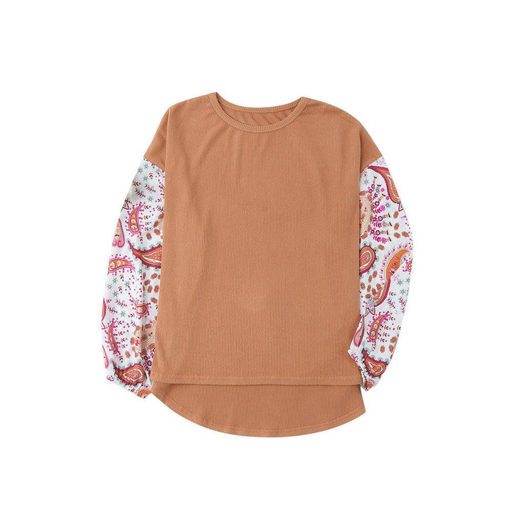 Women's Long Sleeve Printed Round Neck Pullover Loose Top - Trendha