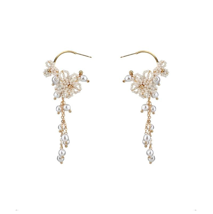 Women's Rice Pearl Flower Tassel Earrings - Trendha