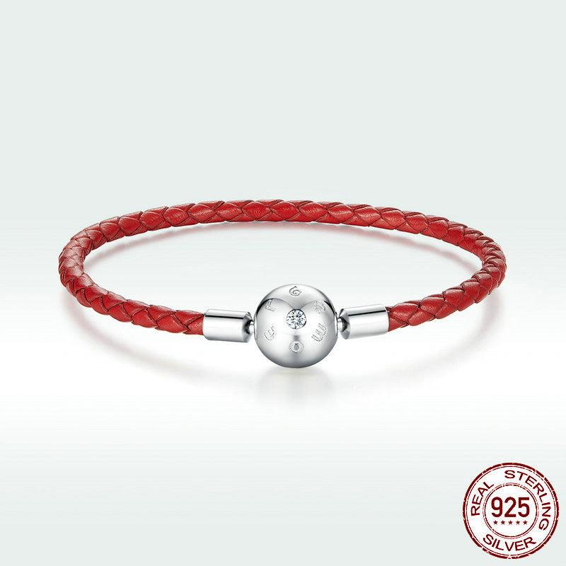 Women's Sterling Silver Red Rope PU Leather Bracelet - Trendha
