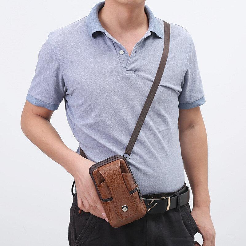 Men Genuine Leather Business Multi-carry 6.3 Inch Phone Bag Waist Bag - Trendha