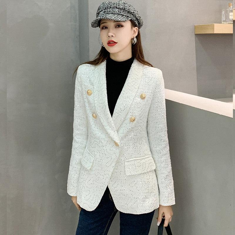 Women's Sequined Autumn And Winter Tweed Suit Jacket - Trendha