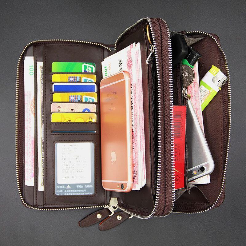 Men Faux Leather Large Capacity Business 5.8 Inch Phone Clutch Wallet Multi-slot Card Holder Wallet - Trendha