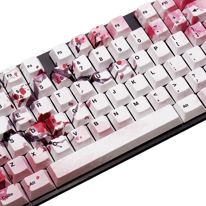 127 Keys Cherry Blossom Keycap Set OEM Profile PBT Five-sided Sublimation Keycaps for Mechanical Keyboard - Trendha