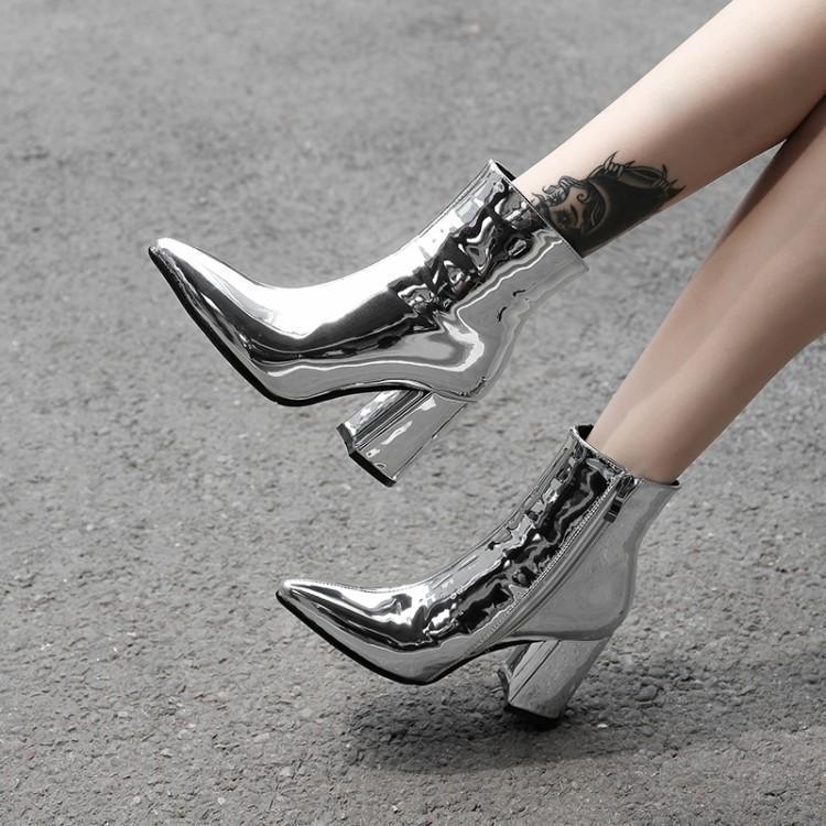 Working thick heel gold and silver plus size short boots - Trendha