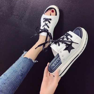 Lace, Drag, Thick Bottom Muffin And Mid Heeled Women's Shoes 2021 Summer New South Korean Casual Ladies Slippers. - Trendha