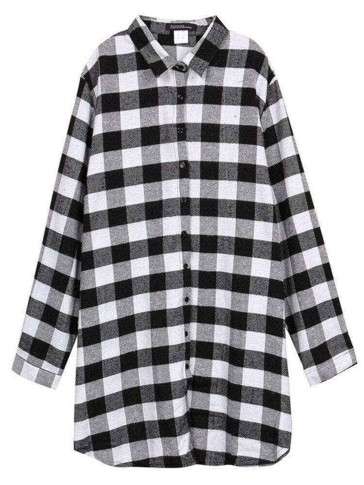 Women Plaid Casual Loose Fit Simple Long Sleeve Shirt - Trendha