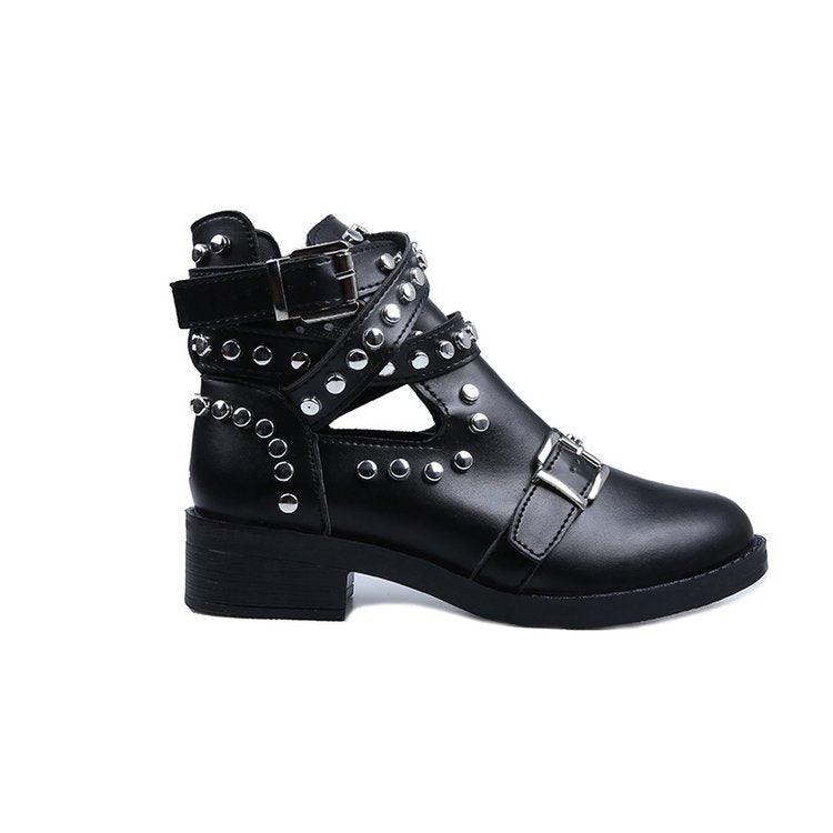 Studded Low Tube Hollow Solid Color Large Size Martin Boots - Trendha