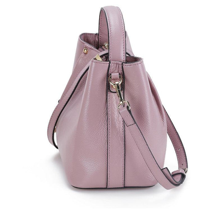 Fashion Portable First Layer Cowhide Bucket Bag - Trendha