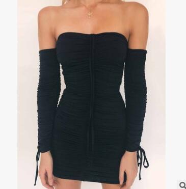 Bandage Dress Women Sexy Off Shoulder Long Sleeve Slim Elastic Bodycon Party Dresses Gowns - Trendha