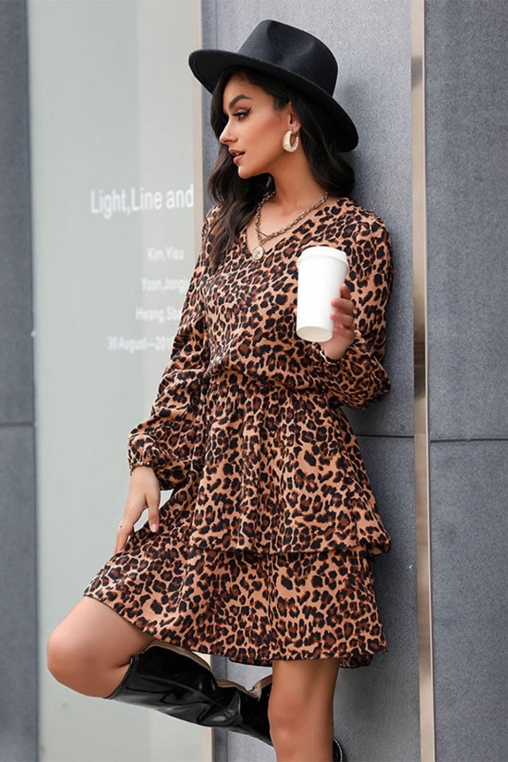 Leopard Print Layered Mini Dress - Trendha